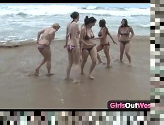 Girls Out West - Nasty lesbian orgy at the beach