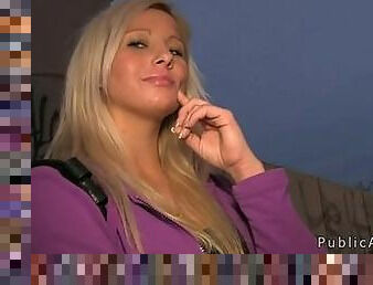 Blonde gets mouthful outdoor at night