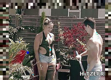 HITZEFREI Tattooed German slut fucking the pool boy