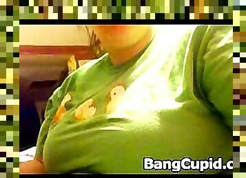 BBW playing with her huge lactating boobs