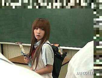 Jap college cutie gets fucked after class by horny coeds