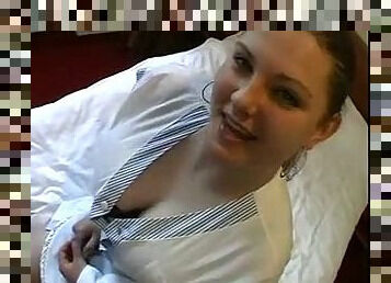 Maid with huge tits enjoying the attention of a customer