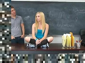 InnocentHigh Sexy blonde teen fucks boyfriend in classroom