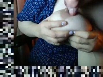 Large nips on cougar with saggy tits