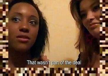 Two innocent gals share on cock for cash
