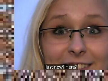 Outdoor fucking with sexy blonde in glasses