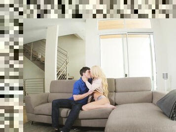 FFM threesome on the sofa with Brandi Love riding a large dick