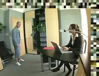 Yummy office worker spreading her legs for a horny fucker with a stout dick