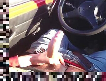 Jerking Big Uncut Cock In Car