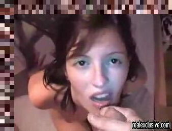 Happy with her cum covered mouth