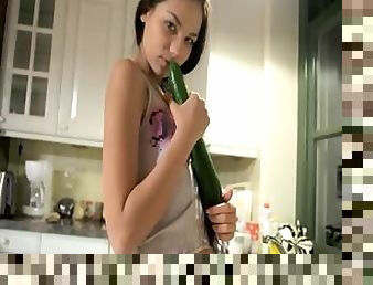 Unreal cucumber in her tight cunt