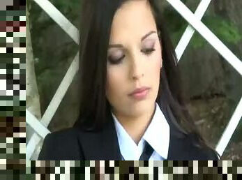 Eve Angel lesbian action in school uniform