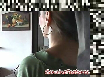 Horny milf in pantyhose tied blind. Elise from 1fuckdate.com